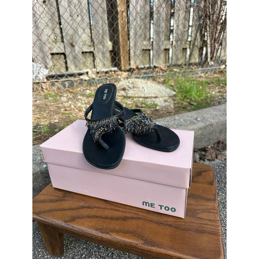 Me Too Black Beaded Kitten Heel Sandals Women 6M